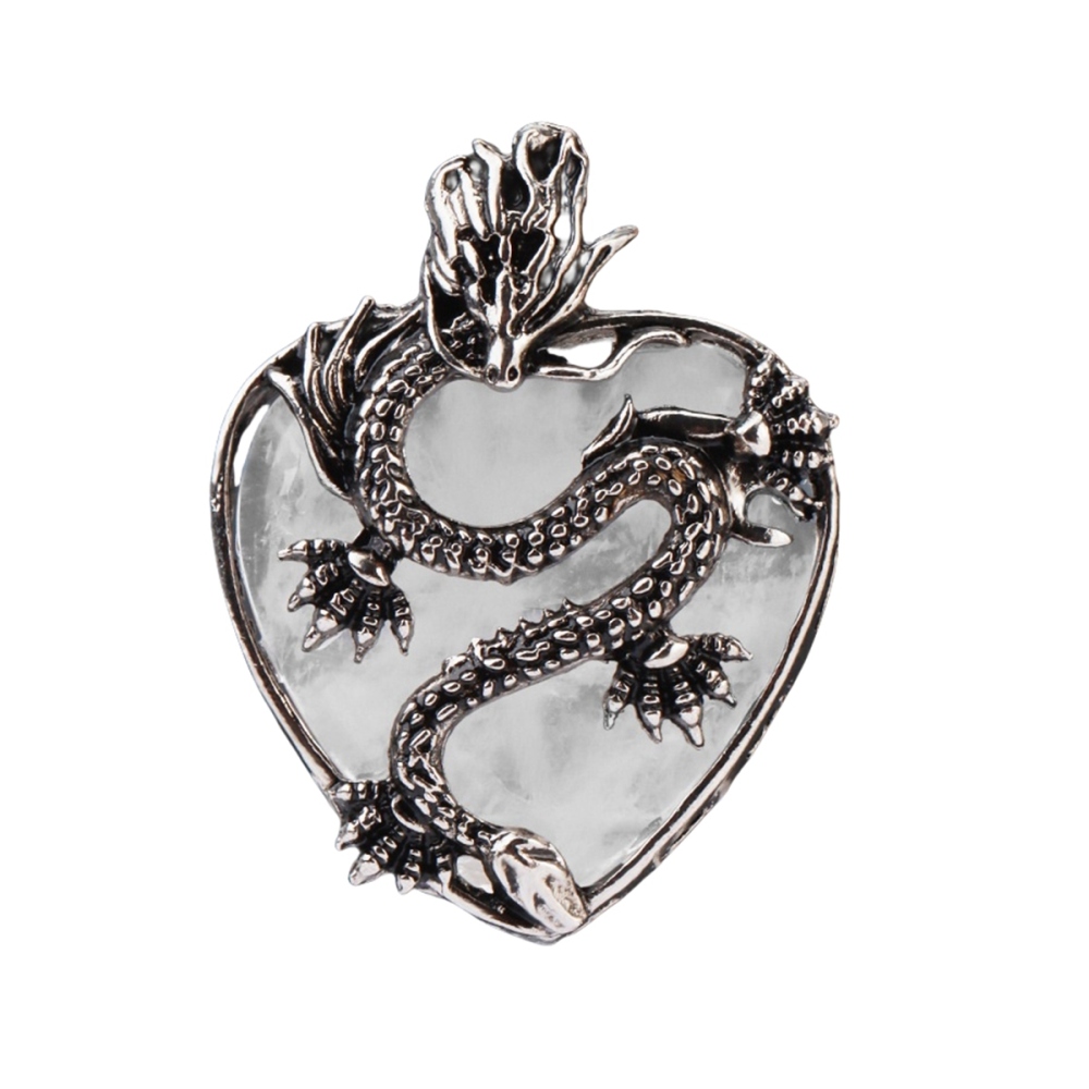 Antique Silver Dragon 30MM Heart Gemstone Pendant (32x42mm) for DIY Making Jewelry