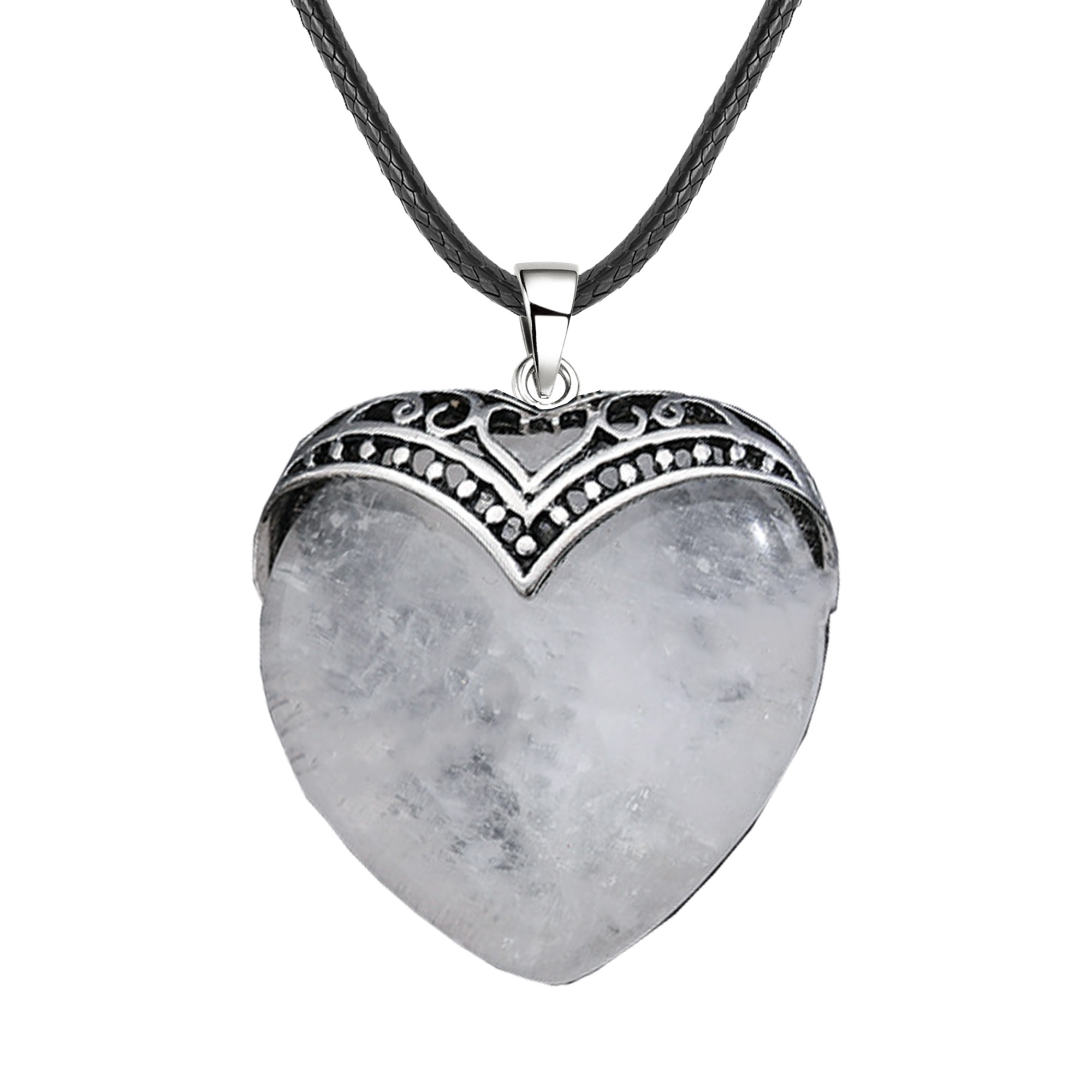 Gemstone 30MM Heart Antique Silver Double Dragon Pendant (32x38mm) for DIY Making Jewelry