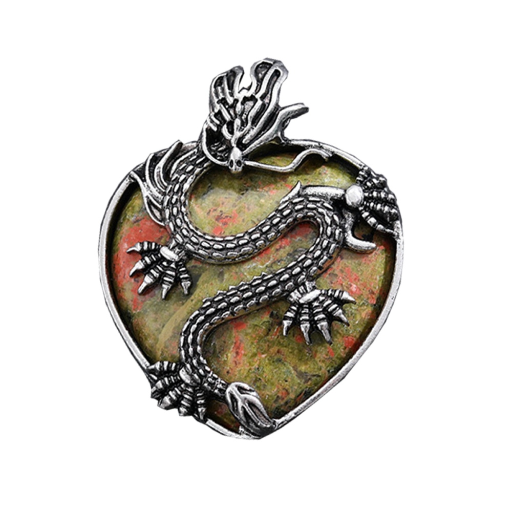 Antique Silver Dragon 30MM Heart Gemstone Pendant (32x42mm) for DIY Making Jewelry