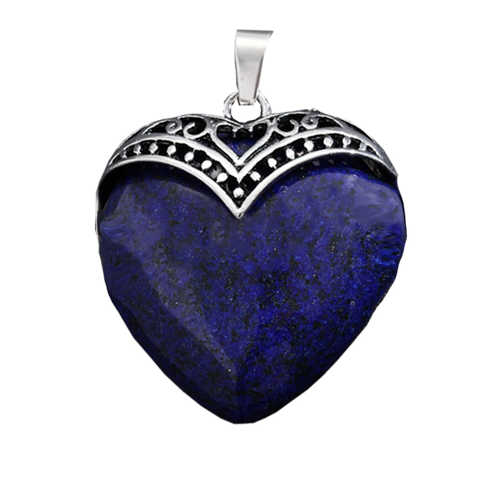 Gemstone 30MM Heart Antique Silver Double Dragon Pendant (32x38mm) for DIY Making Jewelry