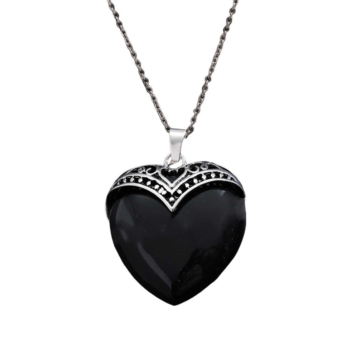 Gemstone 30MM Heart Antique Silver Double Dragon Pendant (32x38mm) for DIY Making Jewelry