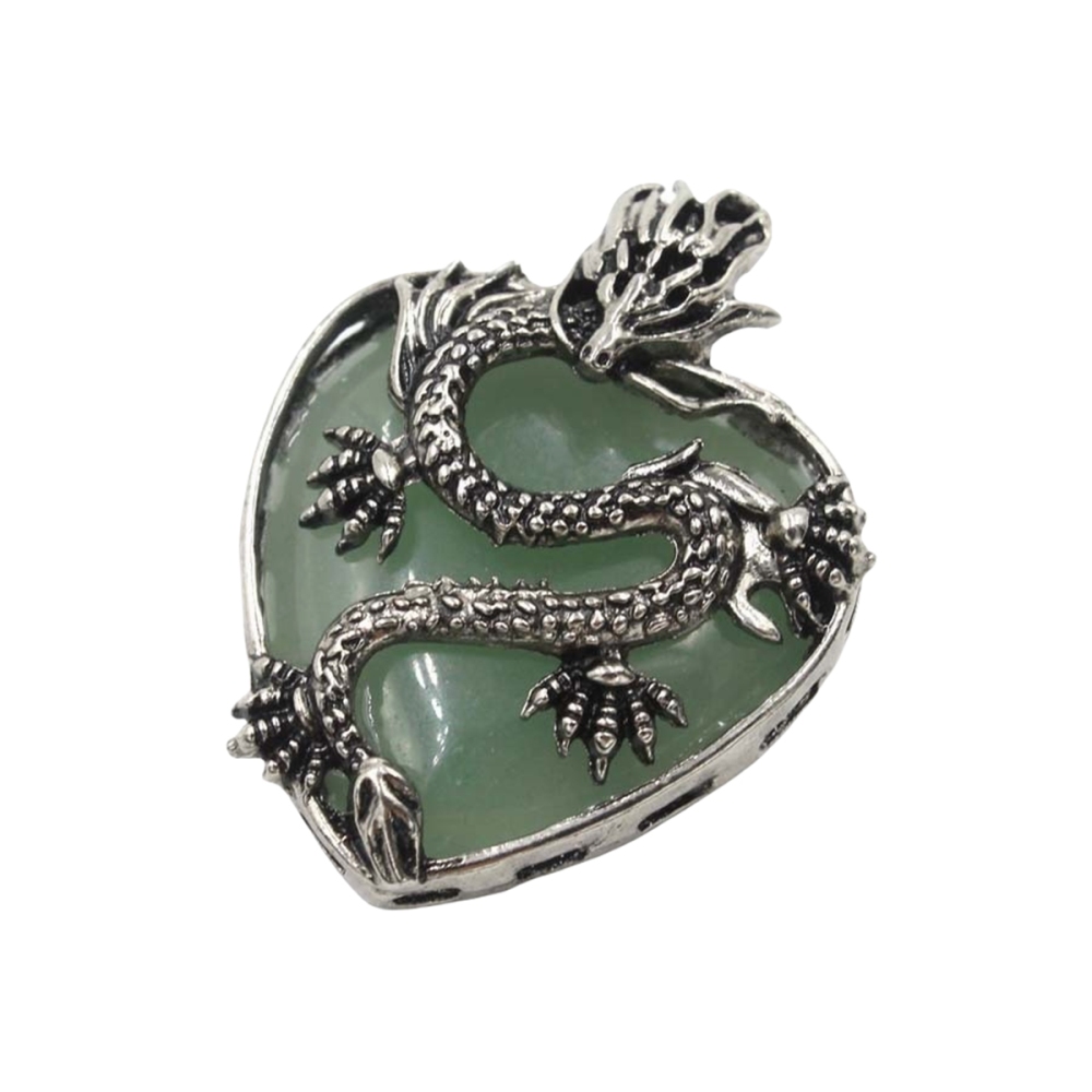 Antique Silver Dragon 30MM Heart Gemstone Pendant (32x42mm) Necklace with 45CM Black Cord