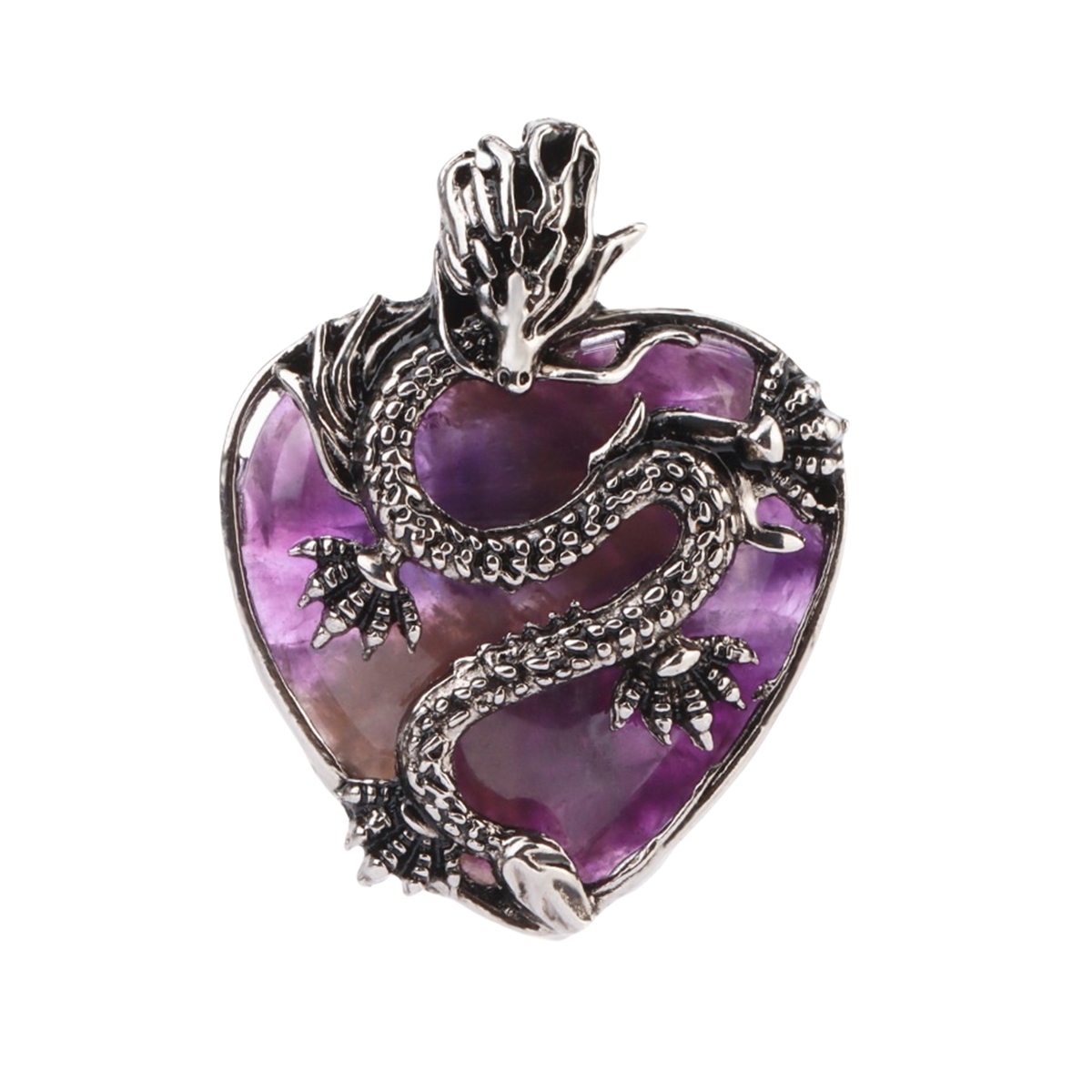 Antique Silver Dragon 30MM Heart Gemstone Pendant (32x42mm) for DIY Making Jewelry