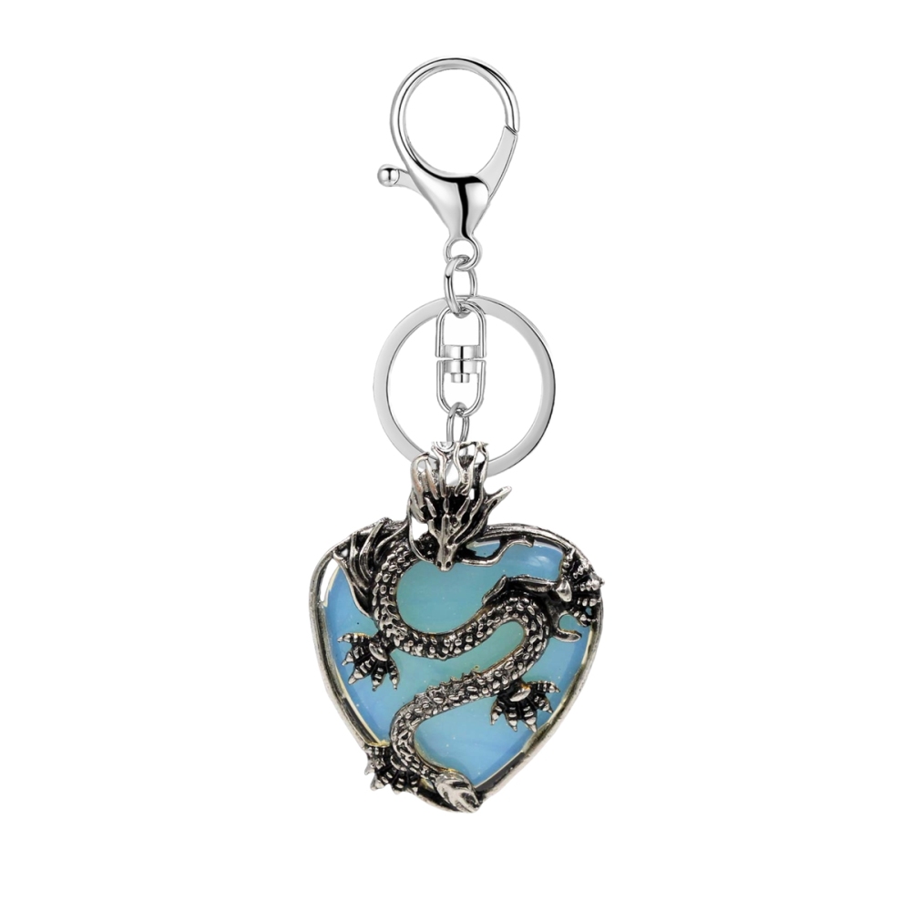 Antique Silver Dragon 30MM Heart Gemstone Pendant (32x42mm) Necklace with 45CM Black Cord