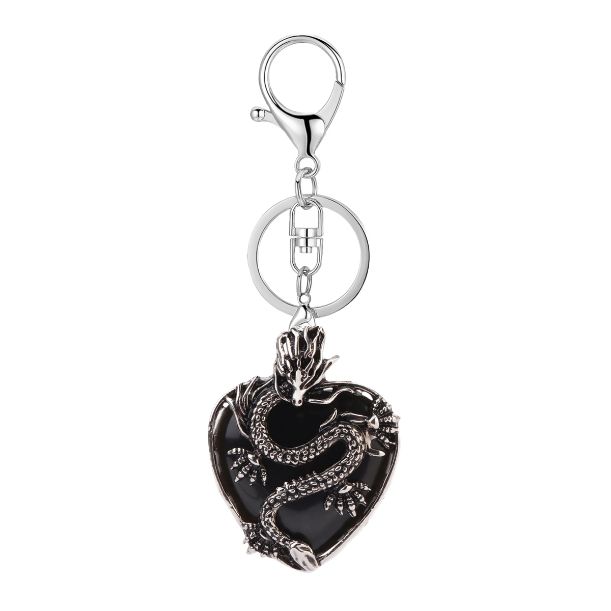 Antique Silver Dragon 30MM Heart Gemstone Pendant (32x42mm) Necklace with 45CM Black Cord