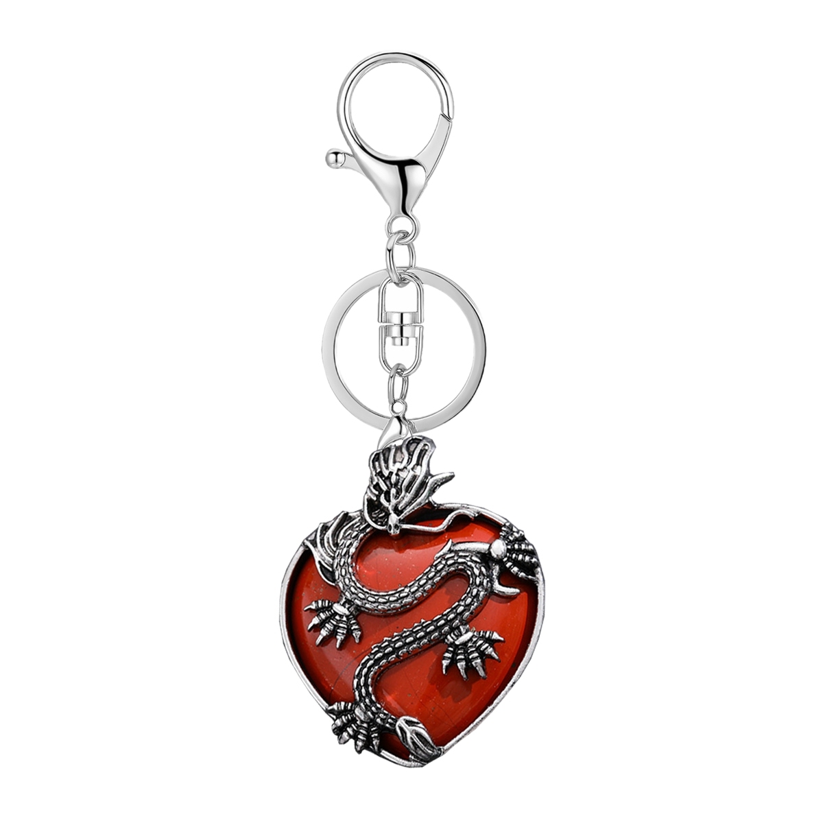Antique Silver Dragon 30MM Heart Gemstone Pendant (32x42mm) Necklace with 45CM Black Cord