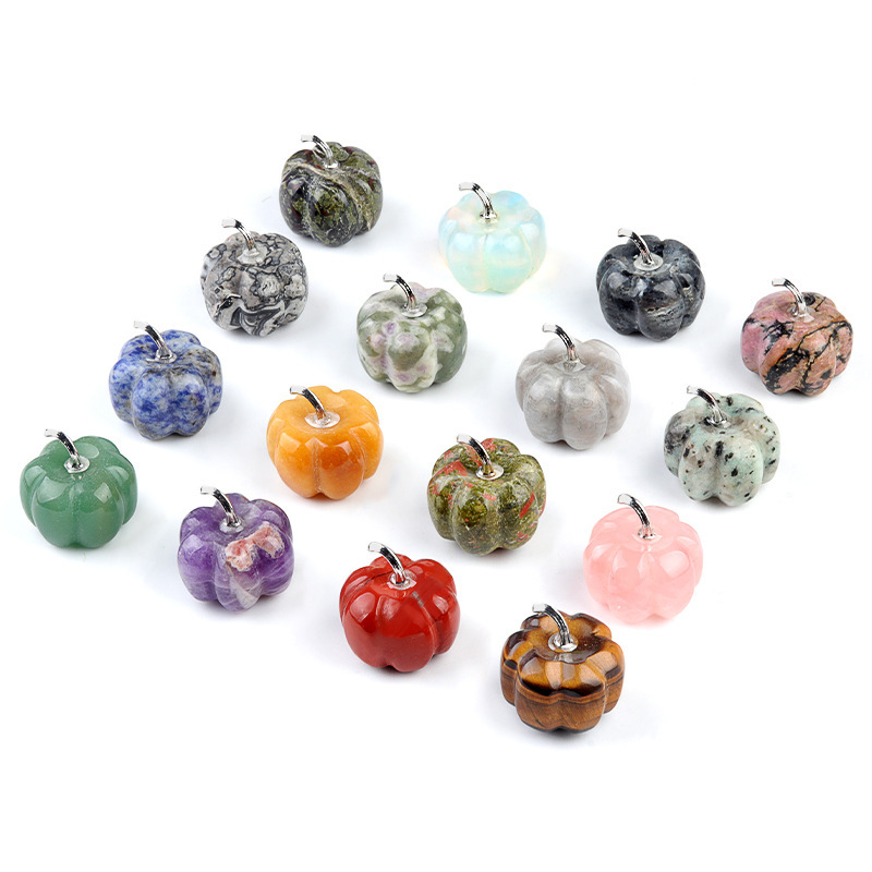 20mm/30mm Gemstone Pumpkin Oranment for Home Office Decor Handmade Craved Vegetables fruits Stone Gifts