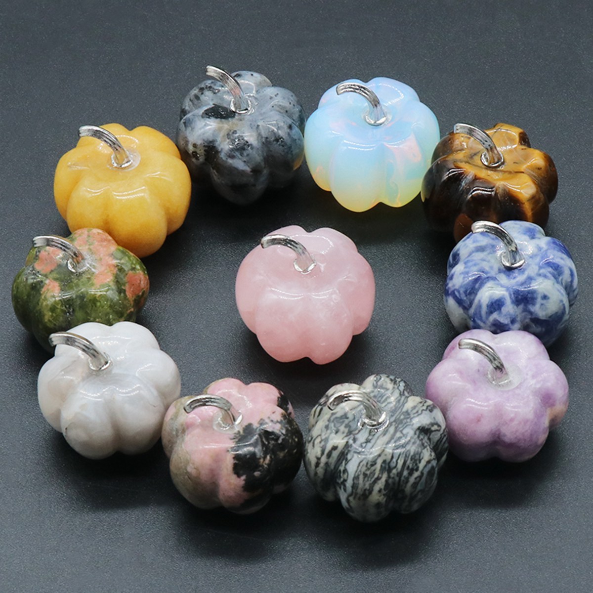 20mm/30mm Gemstone Pumpkin Oranment for Home Office Decor Handmade Craved Vegetables fruits Stone Gifts