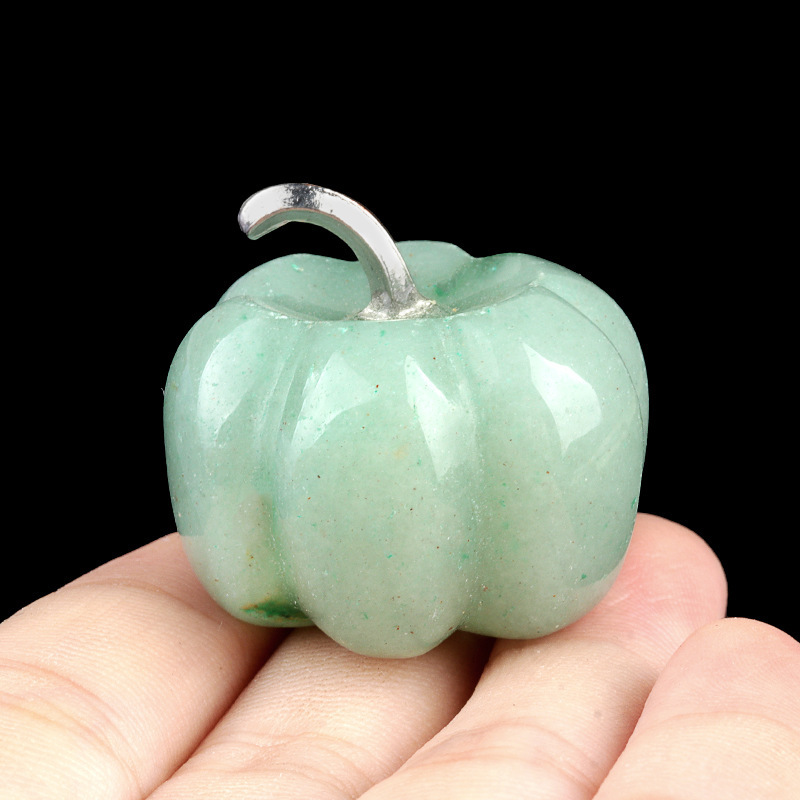 30mm Gemstone Pumpkin Oranment for Home Office Decor Handmade Craved Vegetables fruits Stone Gifts