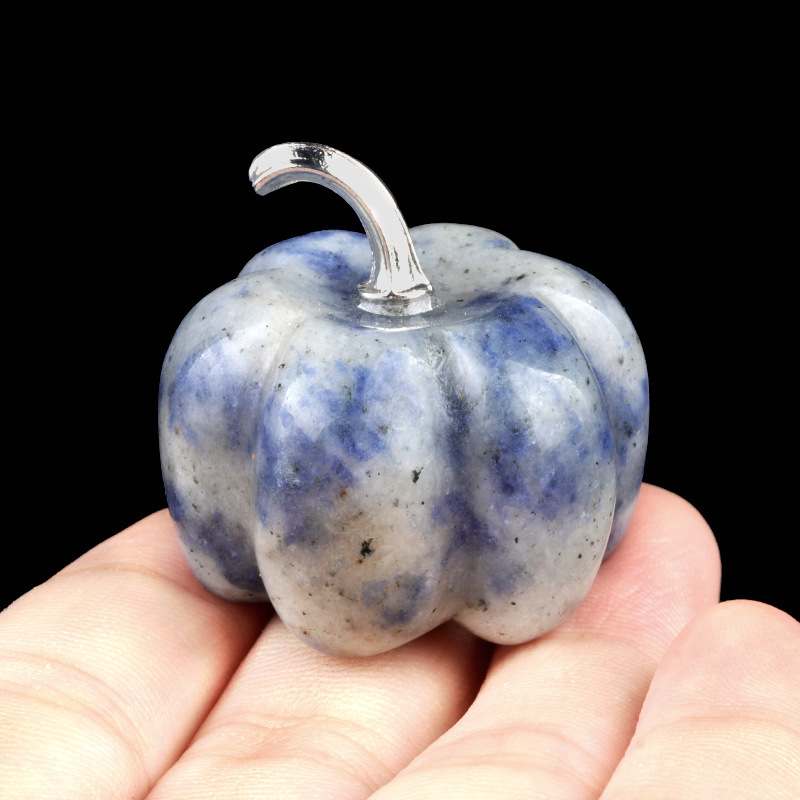 30mm Gemstone Pumpkin Oranment for Home Office Decor Handmade Craved Vegetables fruits Stone Gifts
