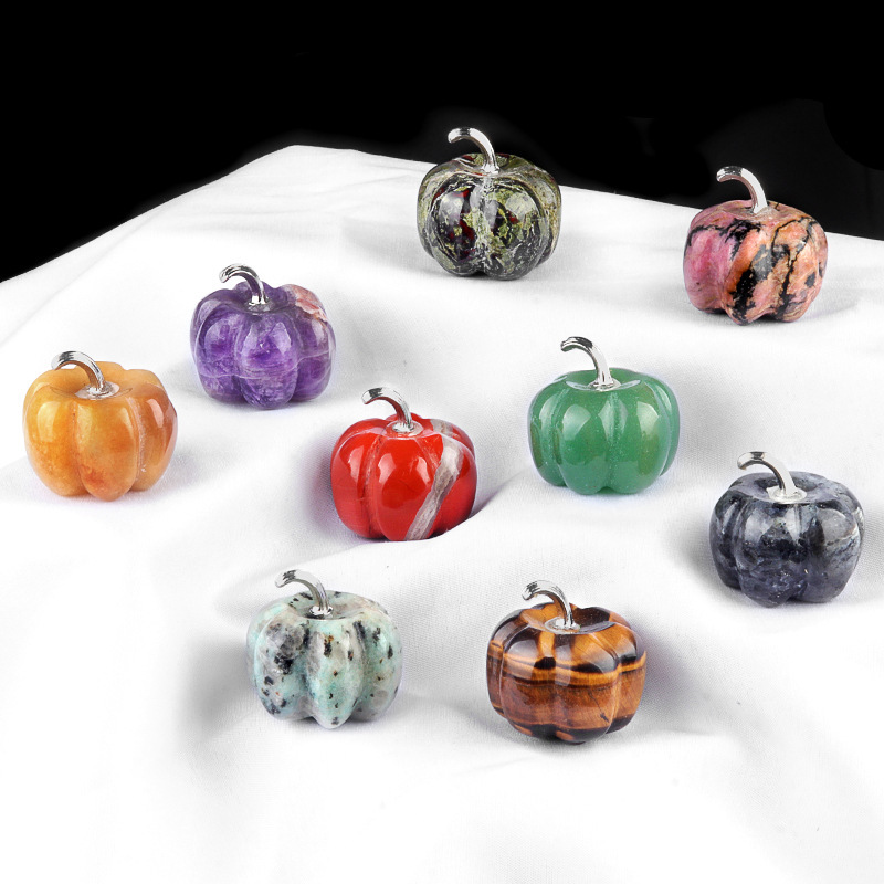 20mm/30mm Gemstone Pumpkin Oranment for Home Office Decor Handmade Craved Vegetables fruits Stone Gifts