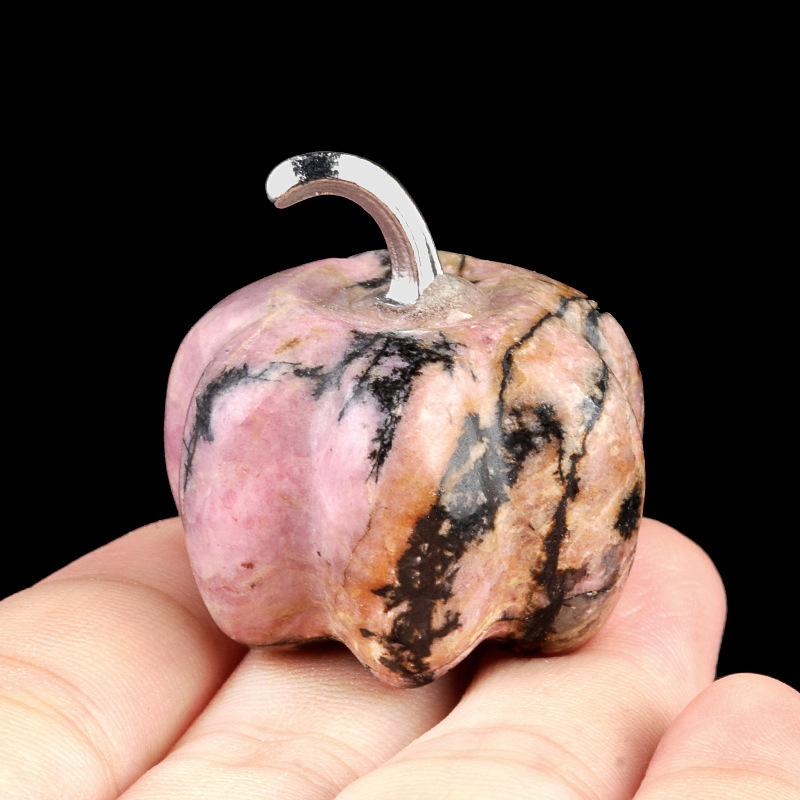 30mm Gemstone Pumpkin Oranment for Home Office Decor Handmade Craved Vegetables fruits Stone Gifts