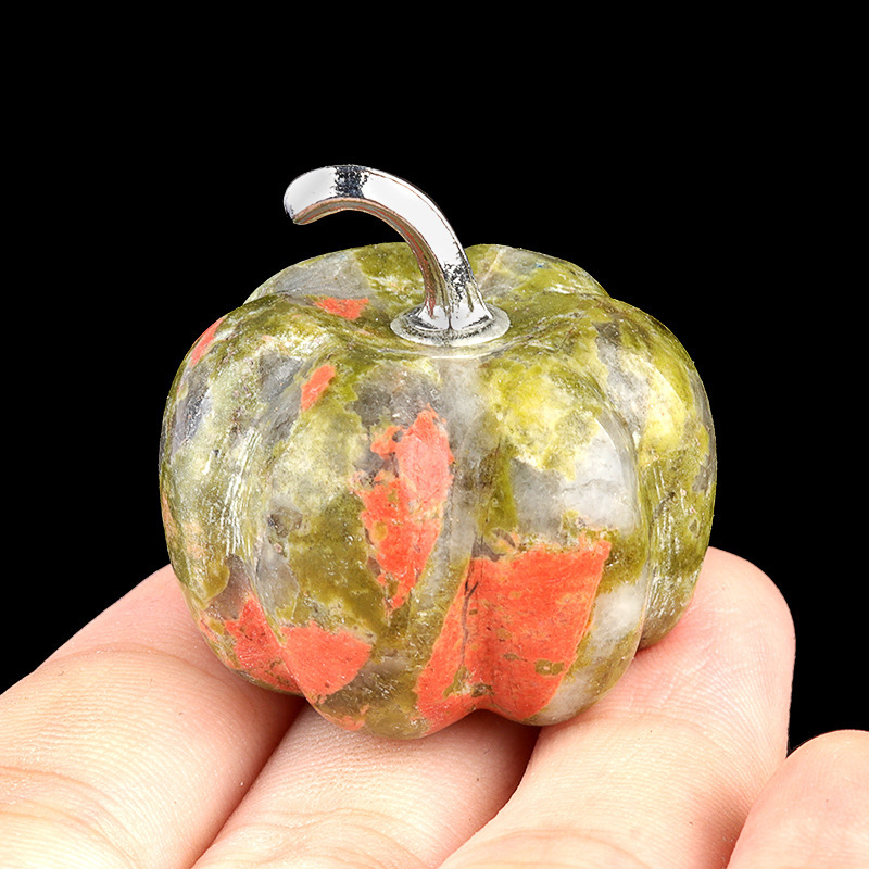 30mm Gemstone Pumpkin Oranment for Home Office Decor Handmade Craved Vegetables fruits Stone Gifts