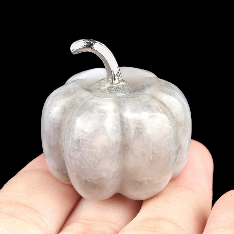 30mm Gemstone Pumpkin Oranment for Home Office Decor Handmade Craved Vegetables fruits Stone Gifts