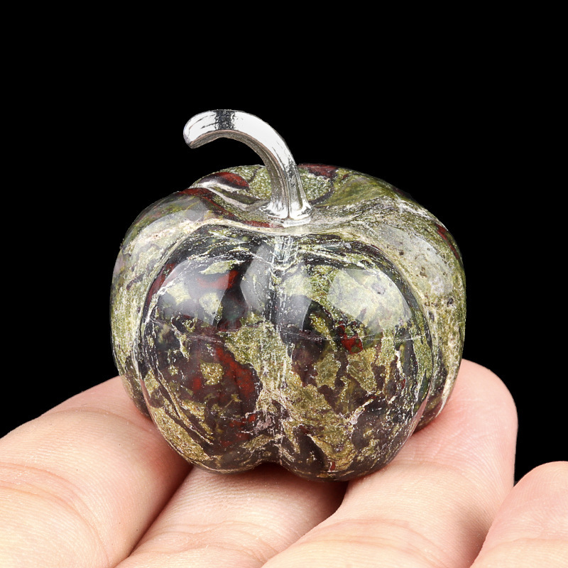 30mm Gemstone Pumpkin Oranment for Home Office Decor Handmade Craved Vegetables fruits Stone Gifts