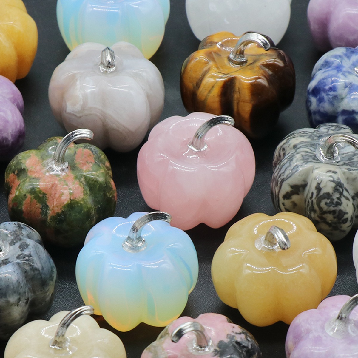 20mm/30mm Gemstone Pumpkin Oranment for Home Office Decor Handmade Craved Vegetables fruits Stone Gifts