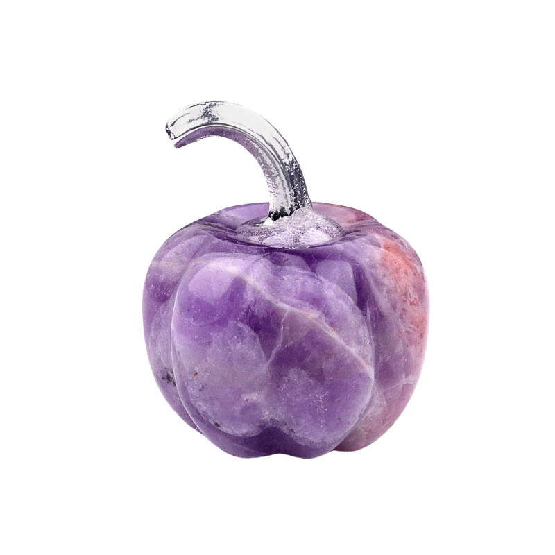 20mm/30mm Gemstone Pumpkin Oranment for Home Office Decor Handmade Craved Vegetables fruits Stone Gifts