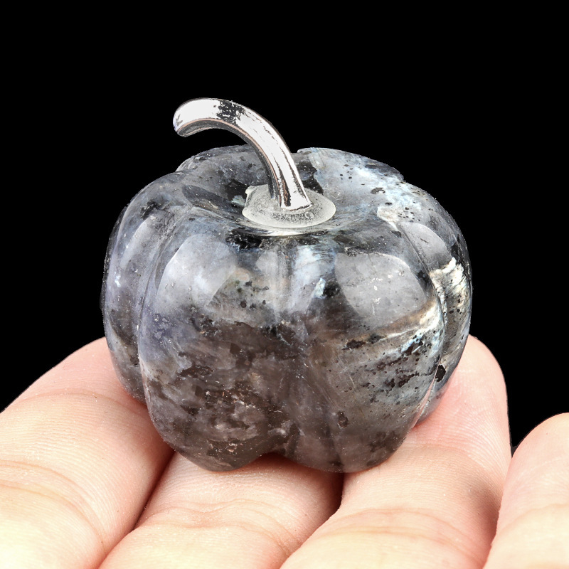 30mm Gemstone Pumpkin Oranment for Home Office Decor Handmade Craved Vegetables fruits Stone Gifts