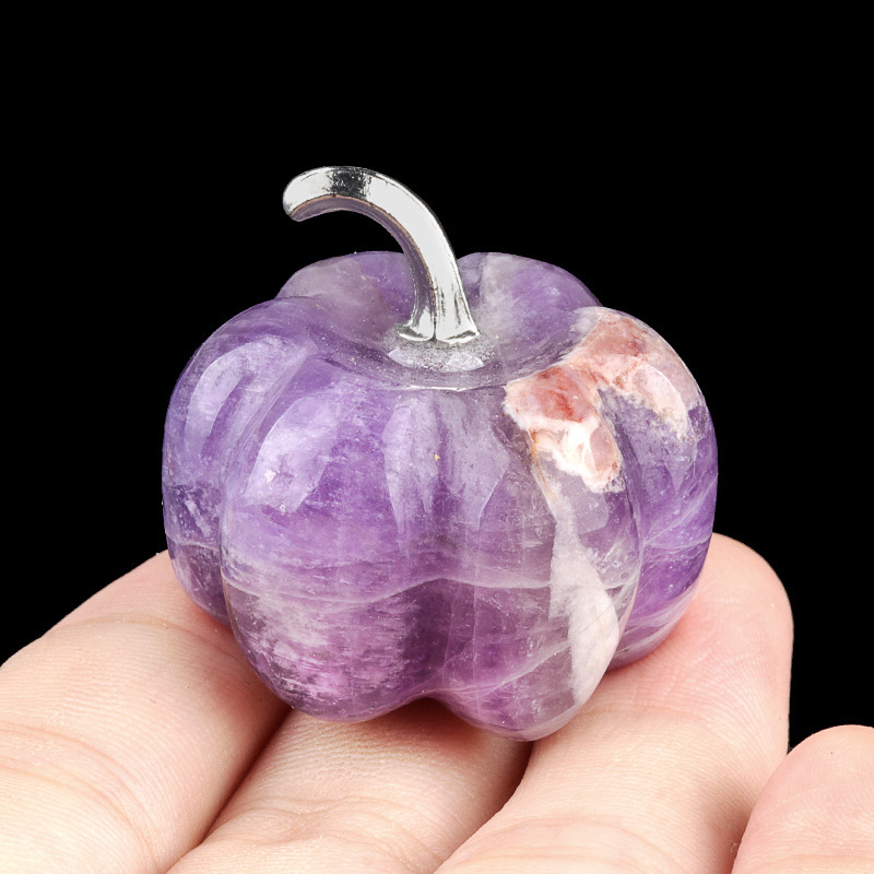 30mm Gemstone Pumpkin Oranment for Home Office Decor Handmade Craved Vegetables fruits Stone Gifts