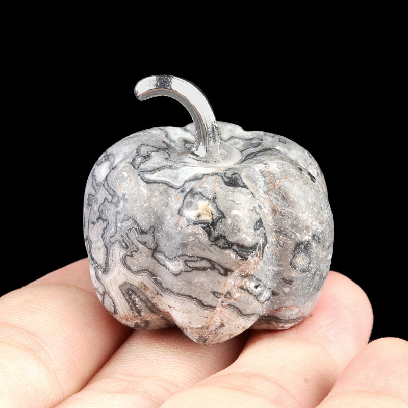 30mm Gemstone Pumpkin Oranment for Home Office Decor Handmade Craved Vegetables fruits Stone Gifts
