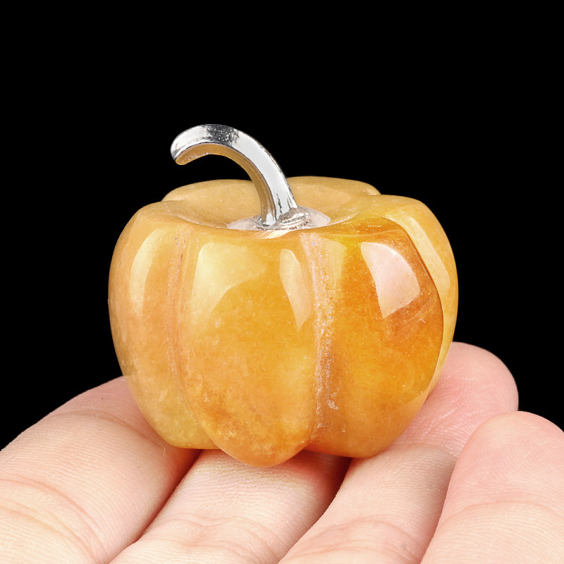 30mm Gemstone Pumpkin Oranment for Home Office Decor Handmade Craved Vegetables fruits Stone Gifts