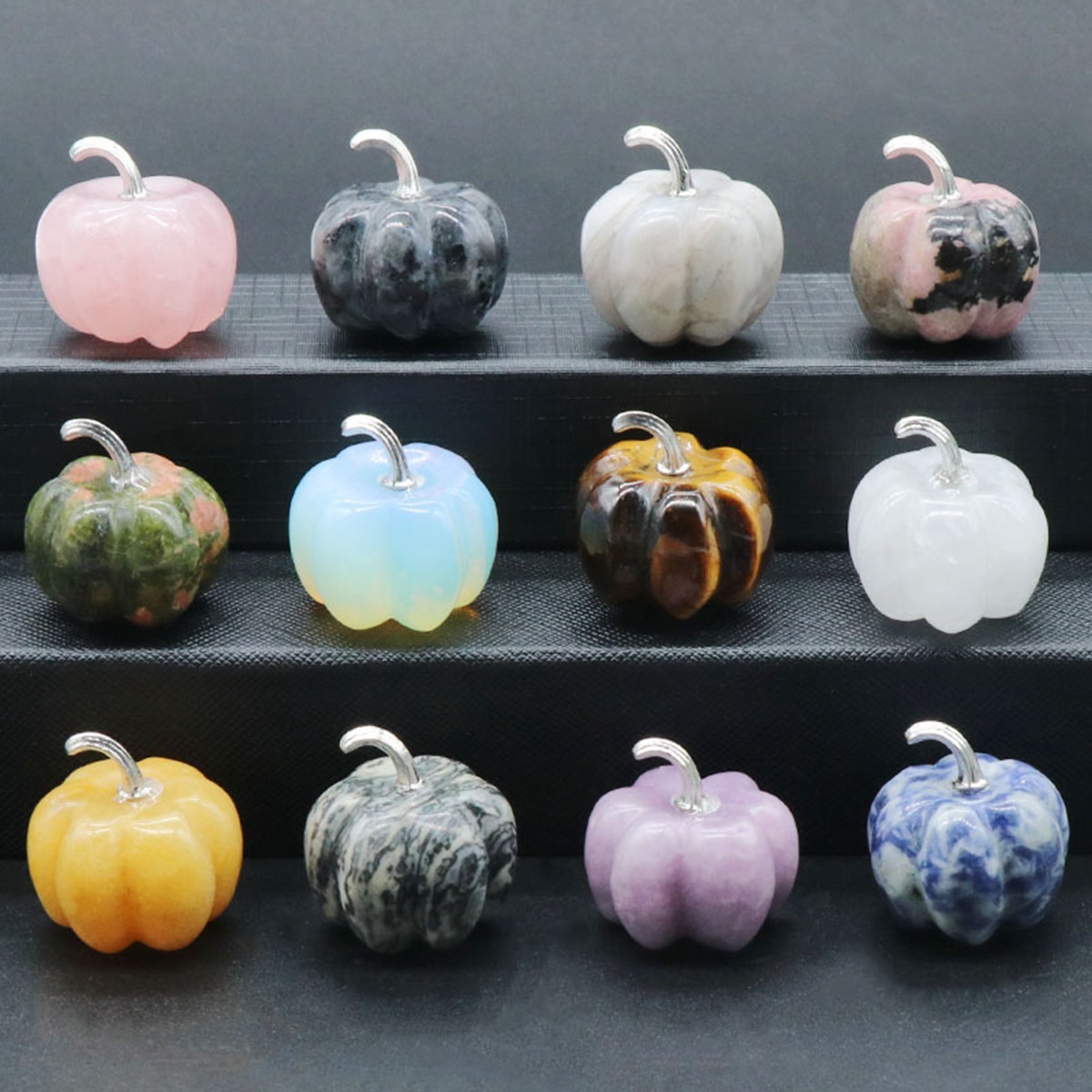 20mm/30mm Gemstone Pumpkin Oranment for Home Office Decor Handmade Craved Vegetables fruits Stone Gifts