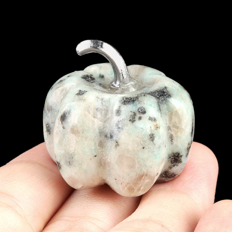 30mm Gemstone Pumpkin Oranment for Home Office Decor Handmade Craved Vegetables fruits Stone Gifts