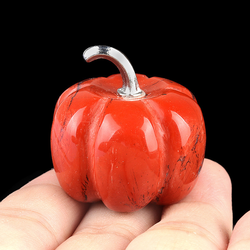 30mm Gemstone Pumpkin Oranment for Home Office Decor Handmade Craved Vegetables fruits Stone Gifts
