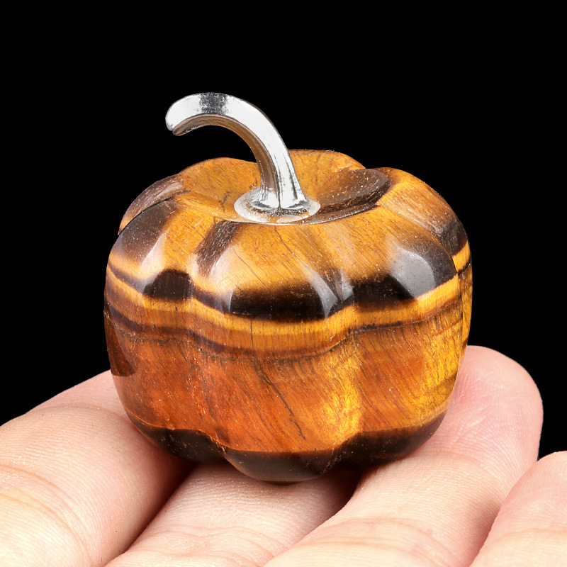 30mm Gemstone Pumpkin Oranment for Home Office Decor Handmade Craved Vegetables fruits Stone Gifts