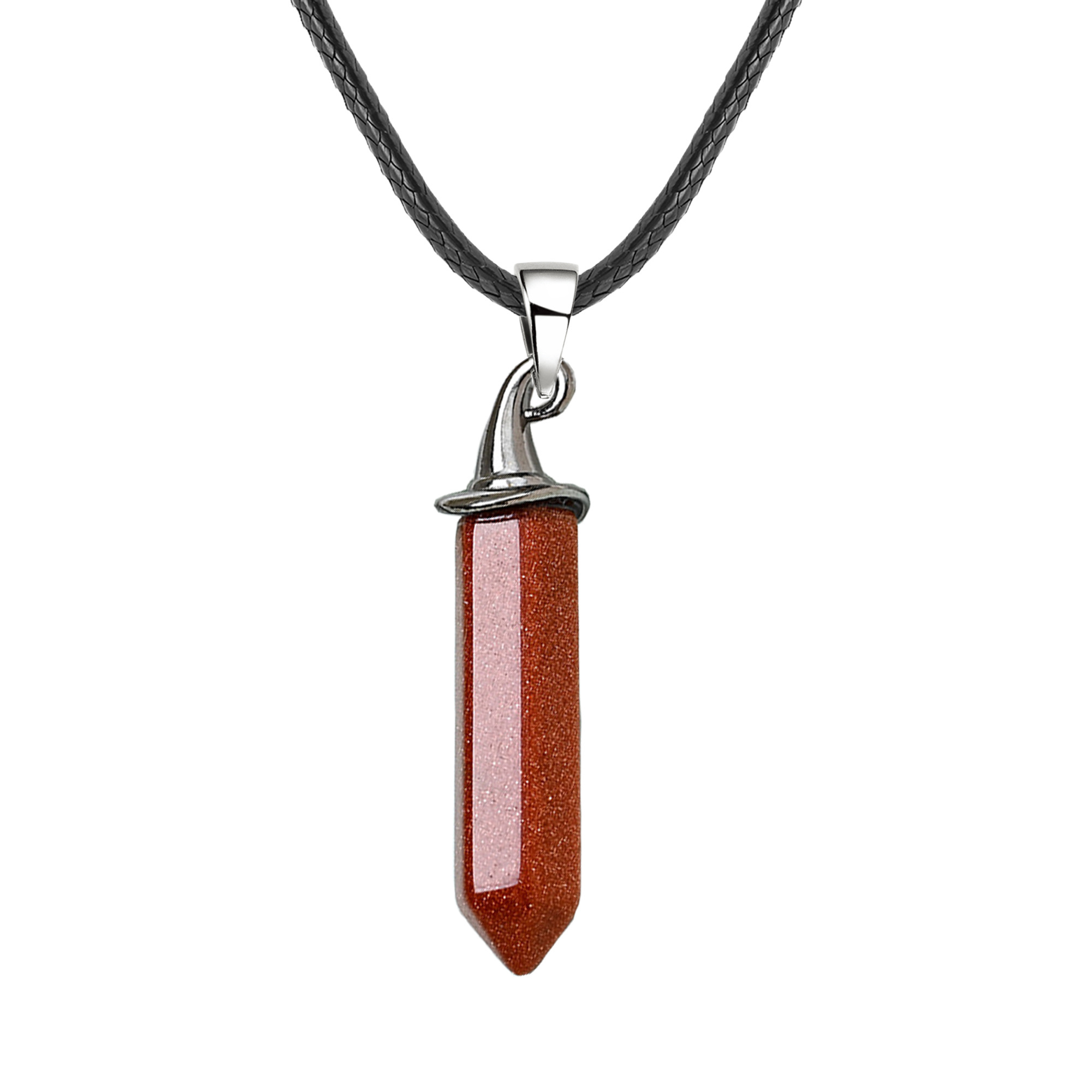 Gemstone Hexagonal Prism GunBlack Wizard Cap Pendant Necklace with 45CM Black Cord