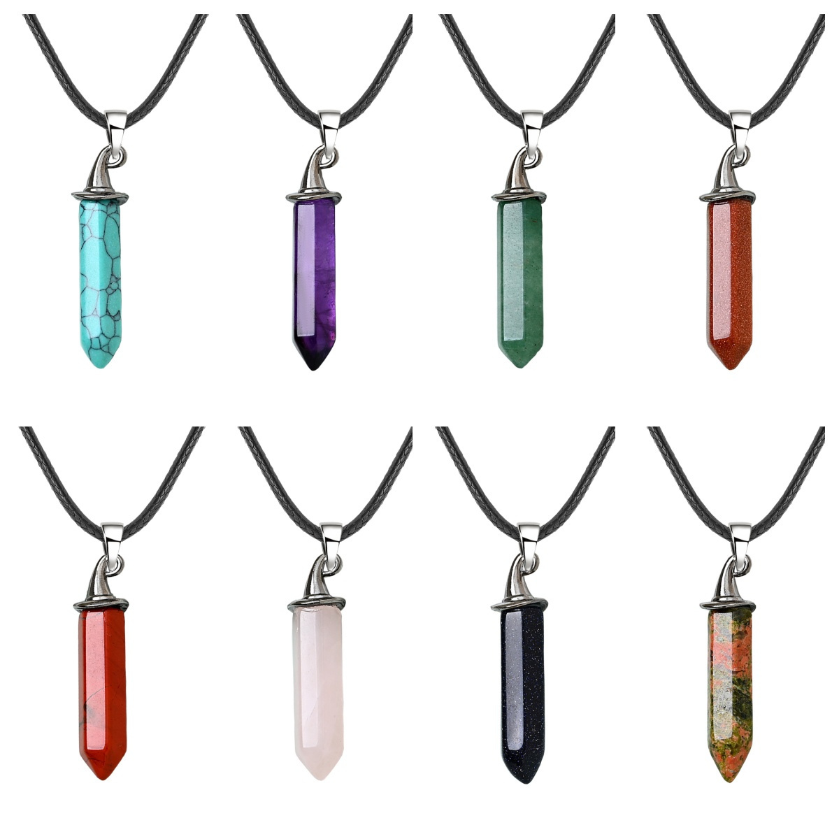 Gemstone Hexagonal Prism GunBlack Wizard Cap Pendant Necklace with 45CM Black Cord