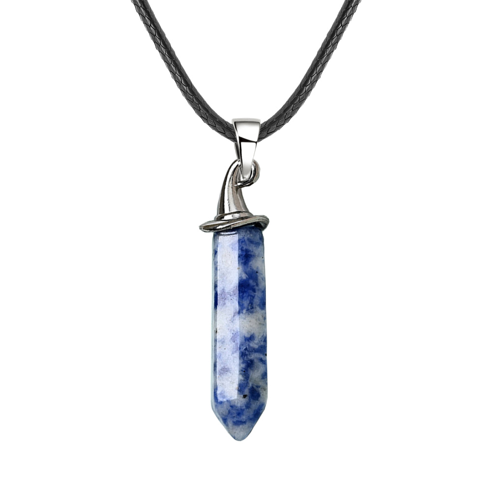 Gemstone Hexagonal Prism GunBlack Wizard Cap Pendant Necklace with 45CM Black Cord