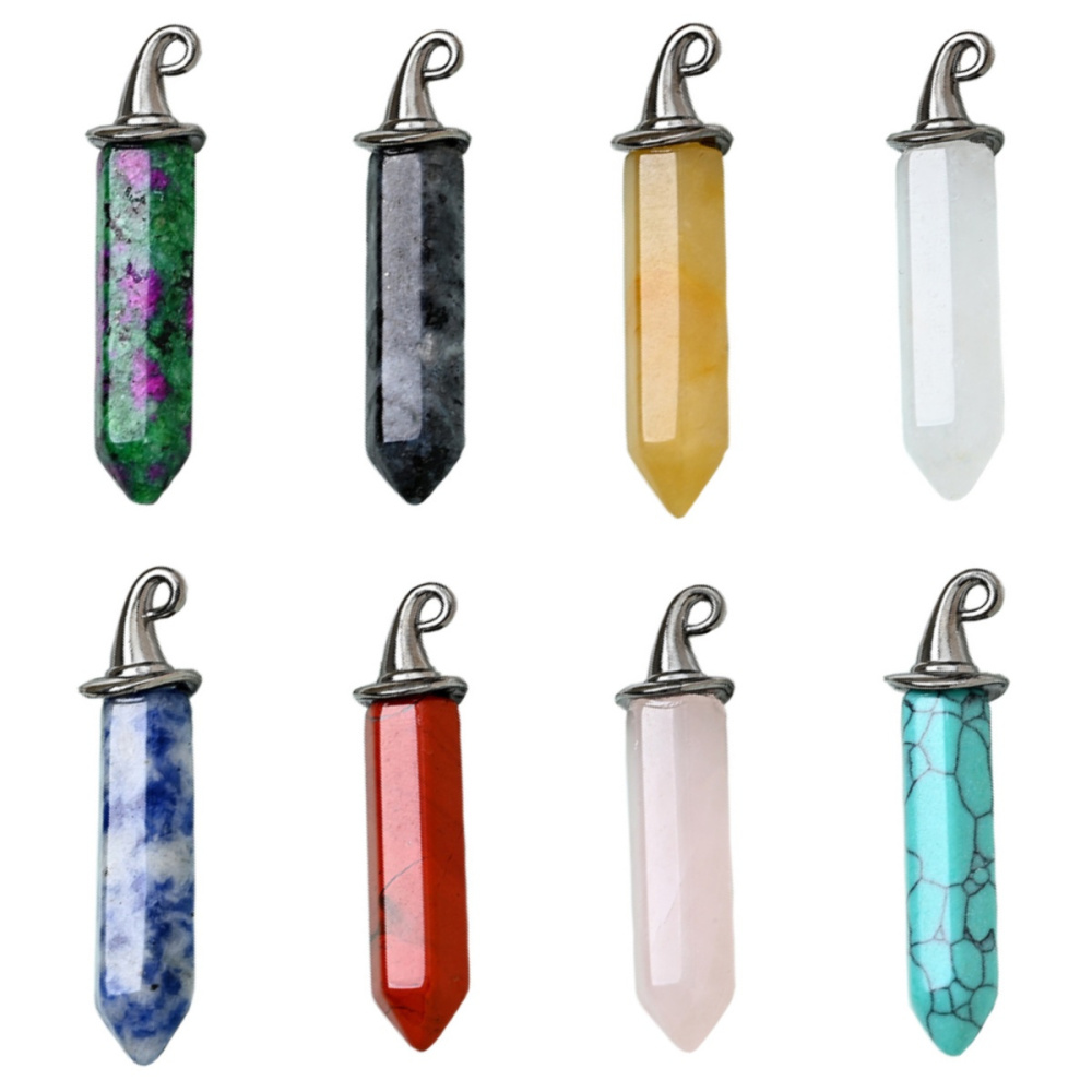 Gemstone Hexagonal Prism GunBlack Wizard Cap Pendant