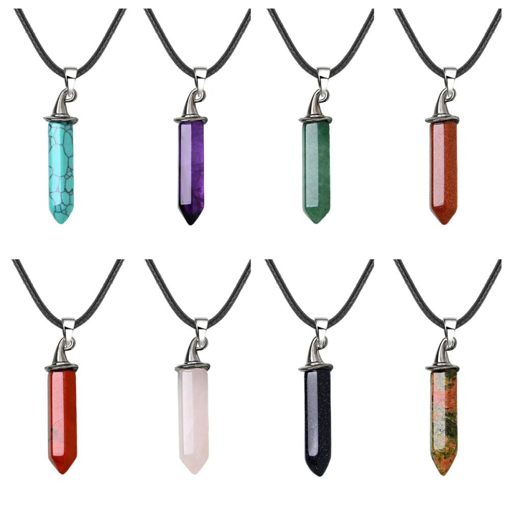 Gemstone Hexagonal Prism GunBlack Wizard Cap Pendant Necklace with 45CM Black Cord