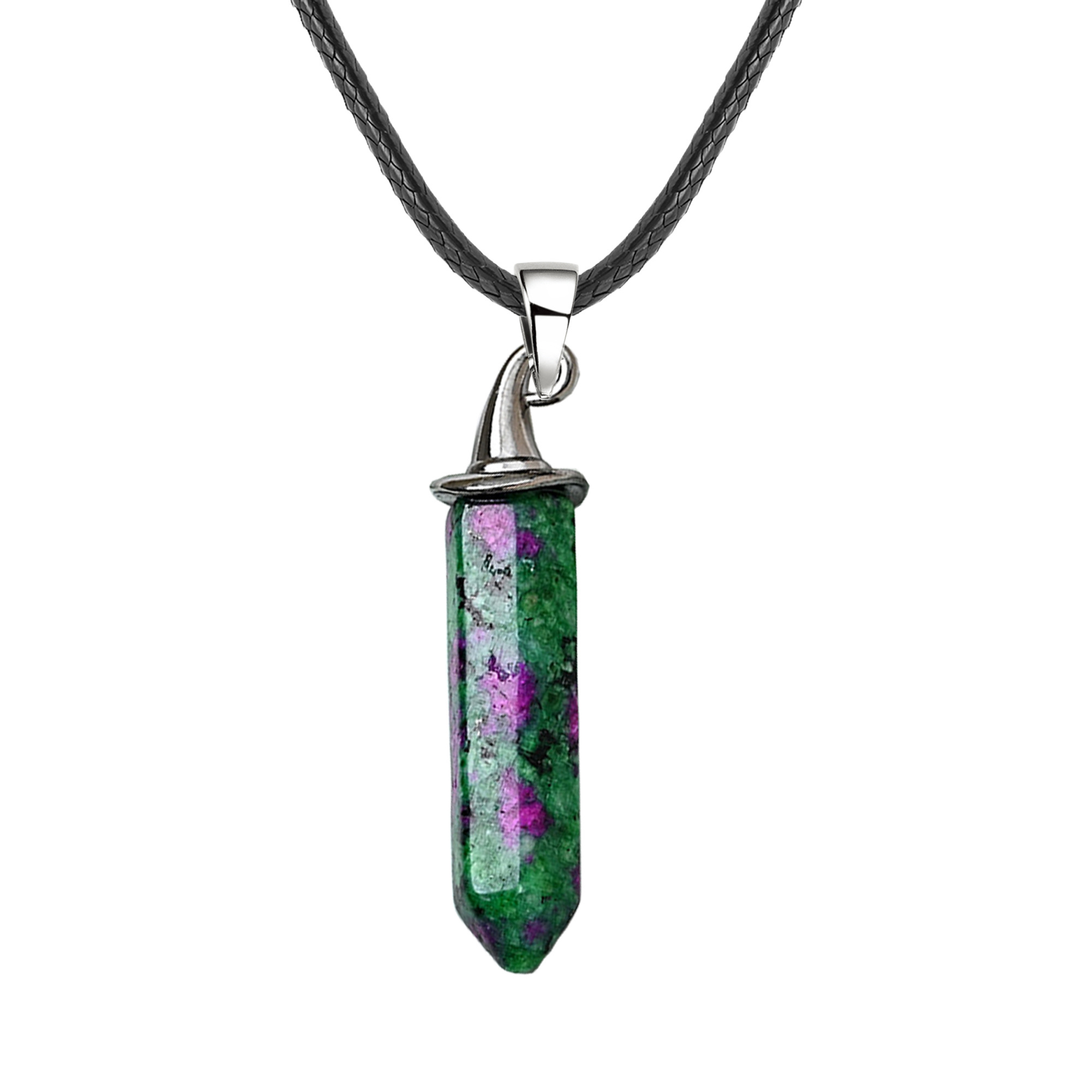 Gemstone Hexagonal Prism GunBlack Wizard Cap Pendant Necklace with 45CM Black Cord