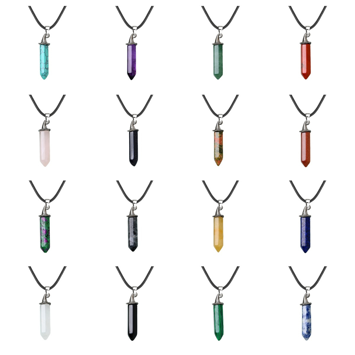 Gemstone Hexagonal Prism GunBlack Wizard Cap Pendant Necklace with 45CM Black Cord