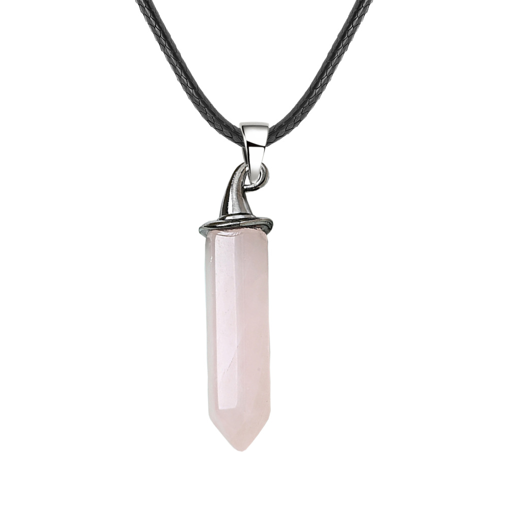 Gemstone Hexagonal Prism GunBlack Wizard Cap Pendant Necklace with 45CM Black Cord