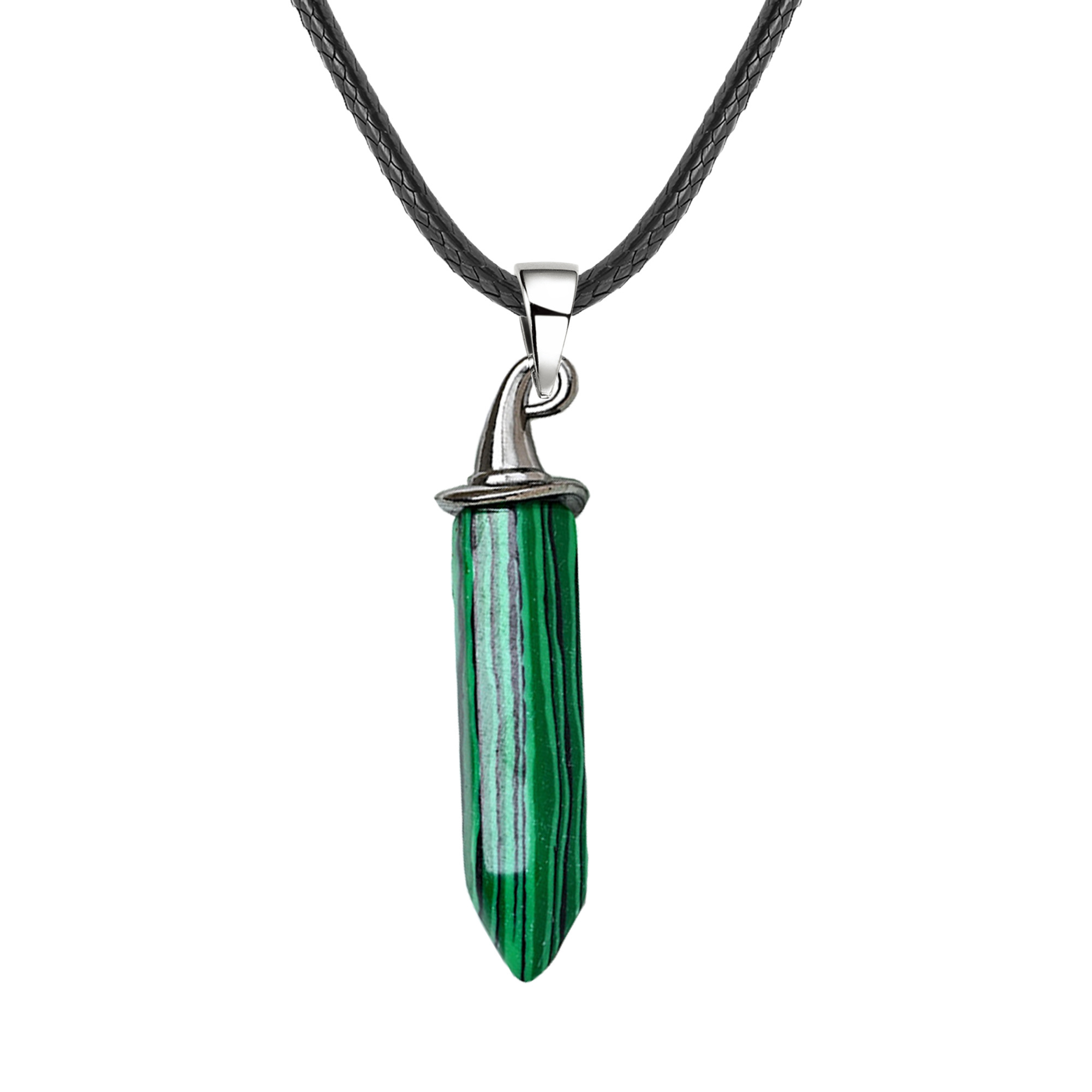 Gemstone Hexagonal Prism GunBlack Wizard Cap Pendant Necklace with 45CM Black Cord