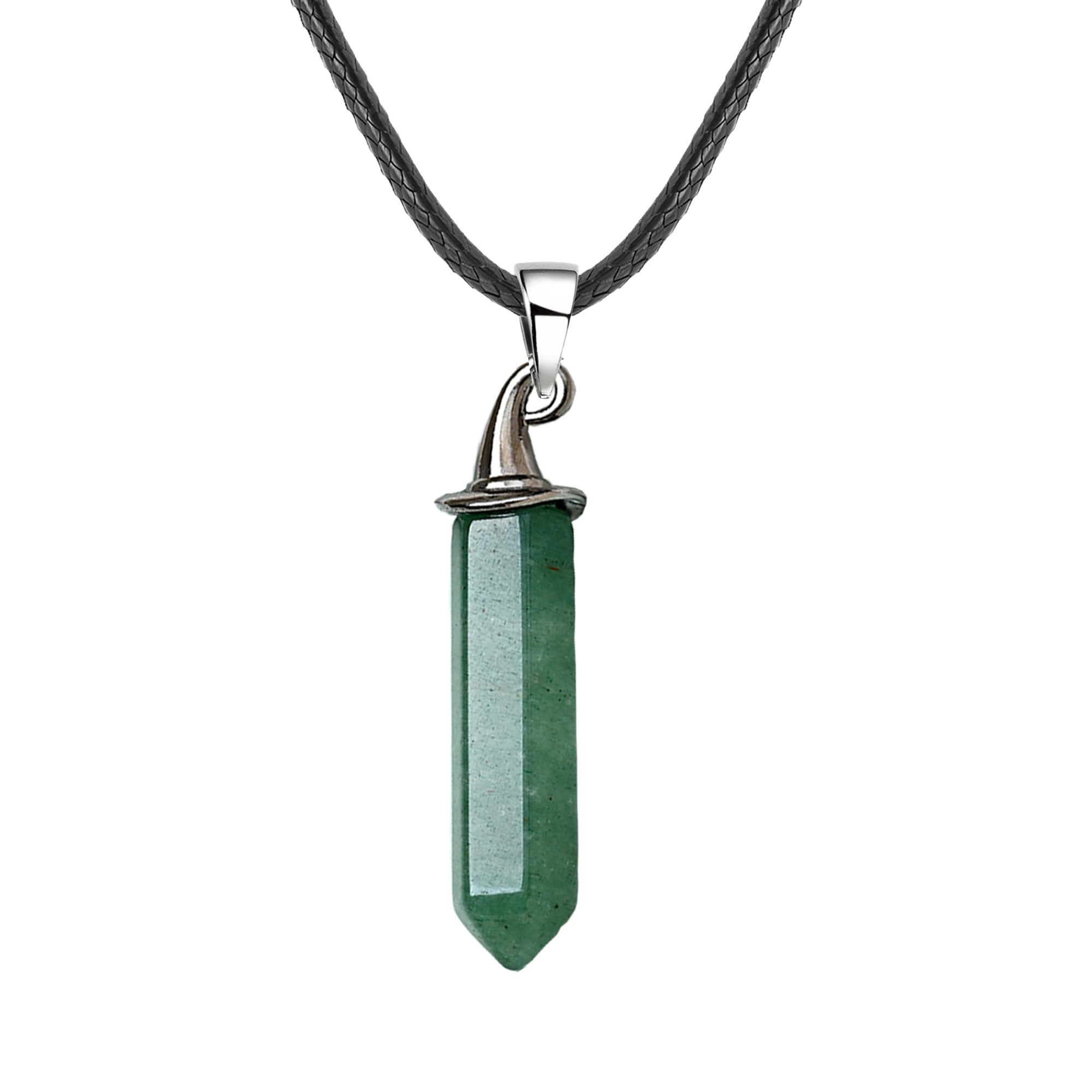 Gemstone Hexagonal Prism GunBlack Wizard Cap Pendant Necklace with 45CM Black Cord