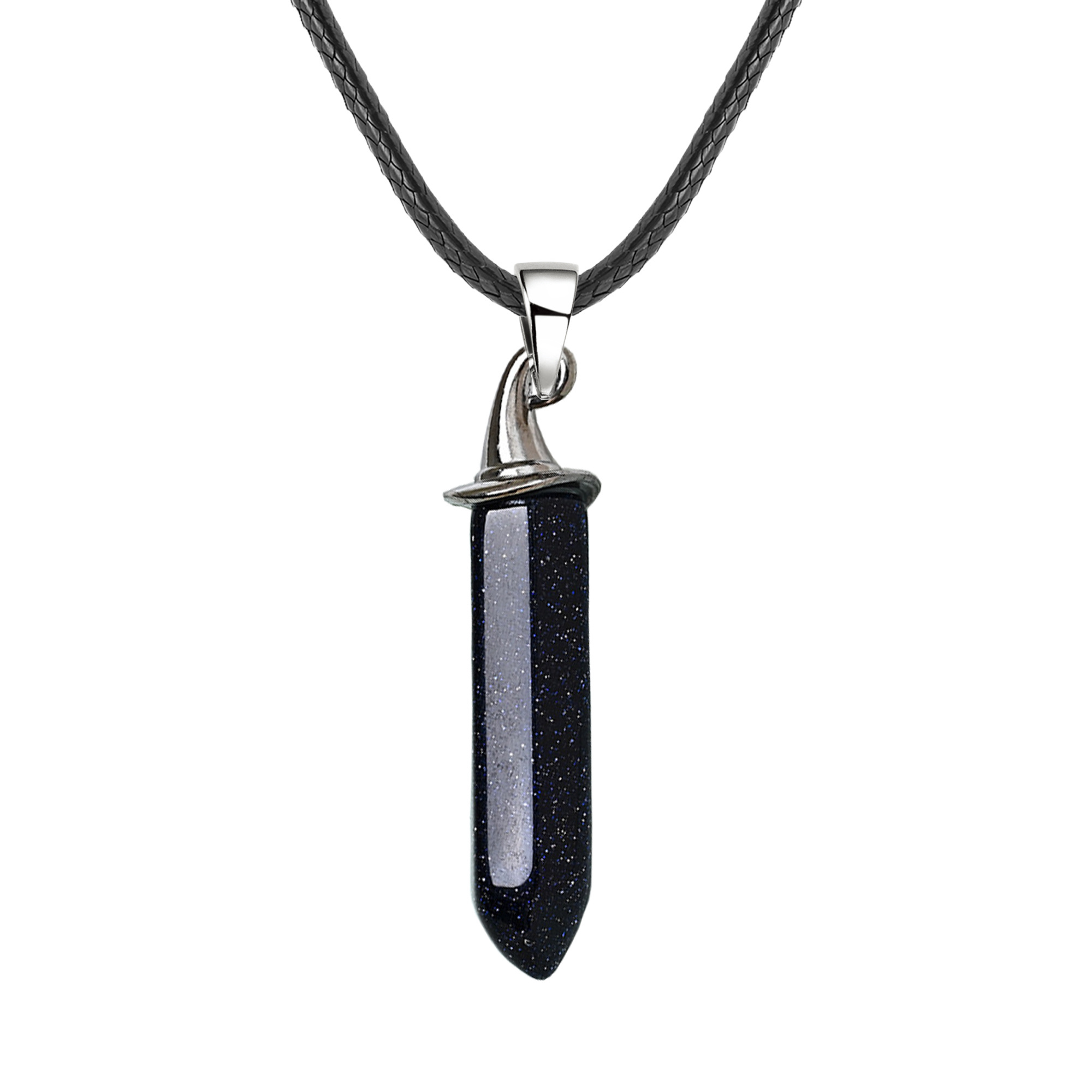 Gemstone Hexagonal Prism GunBlack Wizard Cap Pendant Necklace with 45CM Black Cord