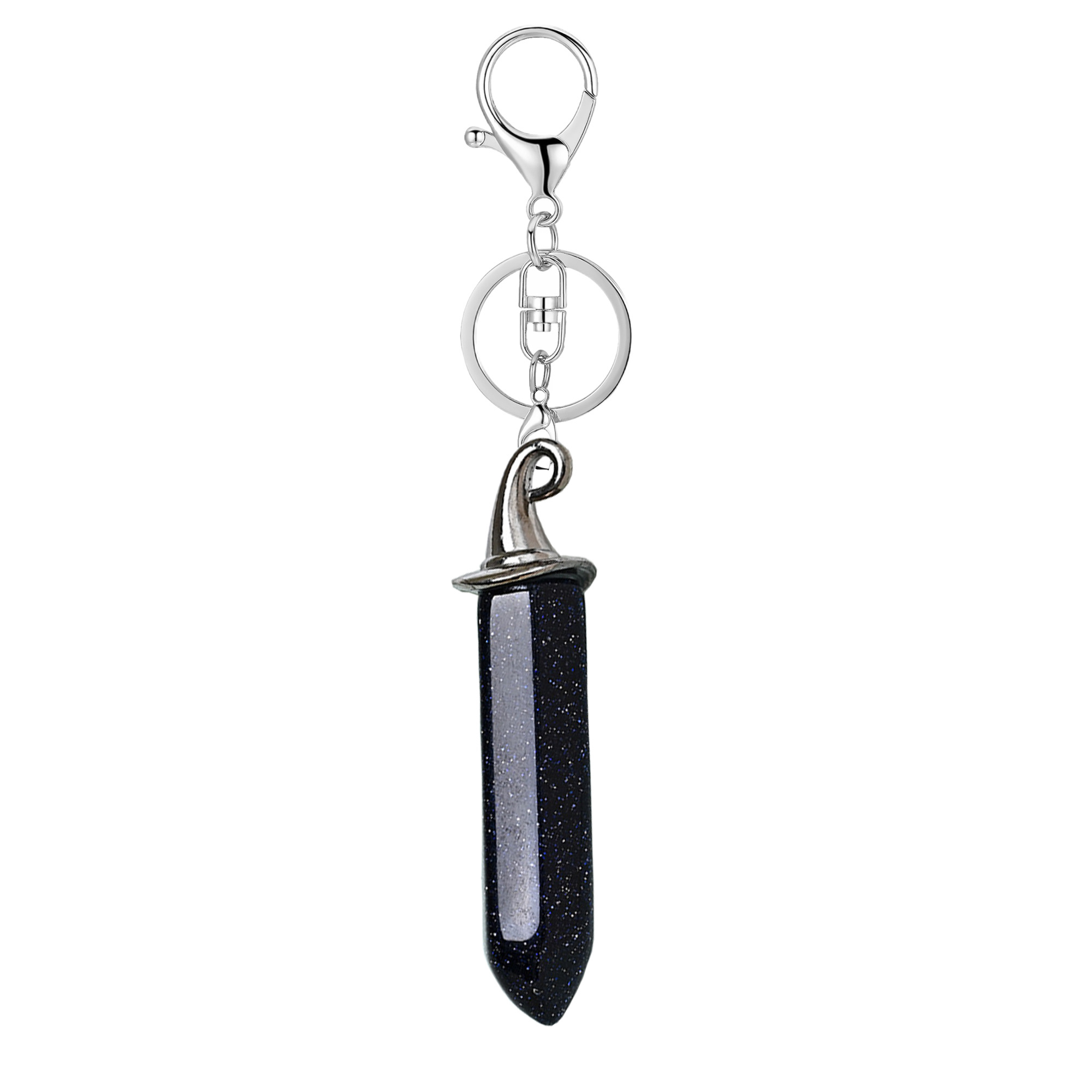 Gemstone Hexagonal Prism GunBlack Wizard Cap Pendant Necklace with 45CM Black Cord