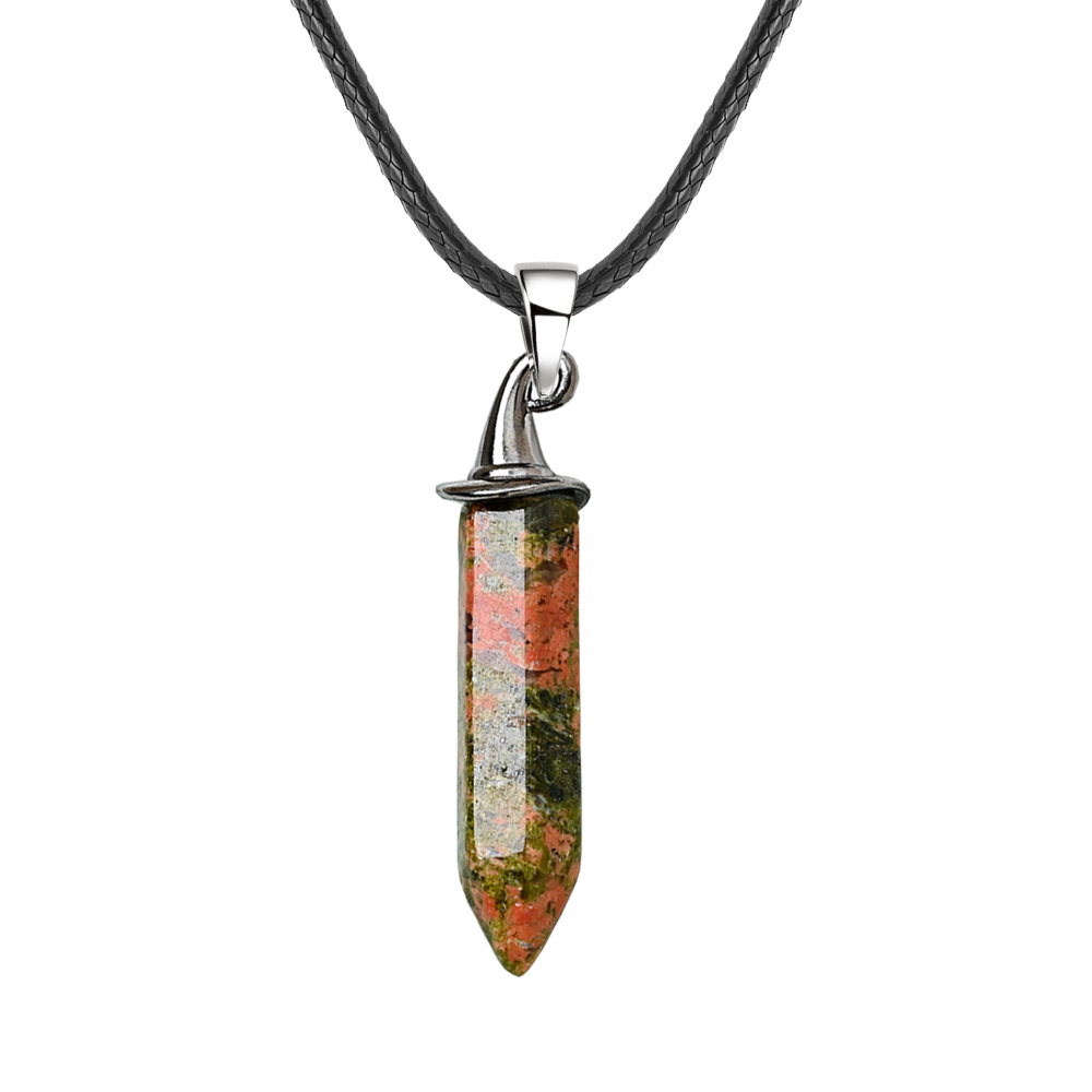 Gemstone Hexagonal Prism GunBlack Wizard Cap Pendant Necklace with 45CM Black Cord