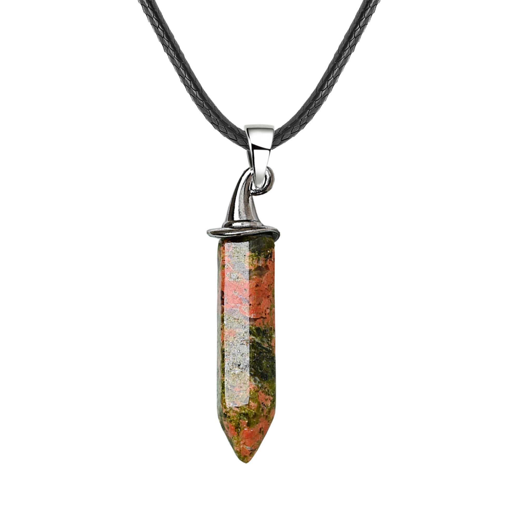 Gemstone Hexagonal Prism GunBlack Wizard Cap Pendant Necklace with 45CM Black Cord