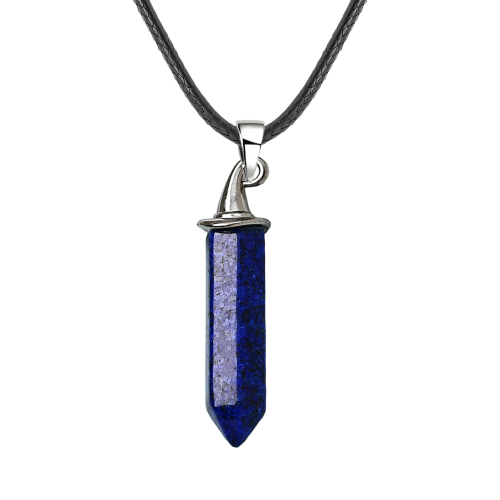 Gemstone Hexagonal Prism GunBlack Wizard Cap Pendant Necklace with 45CM Black Cord