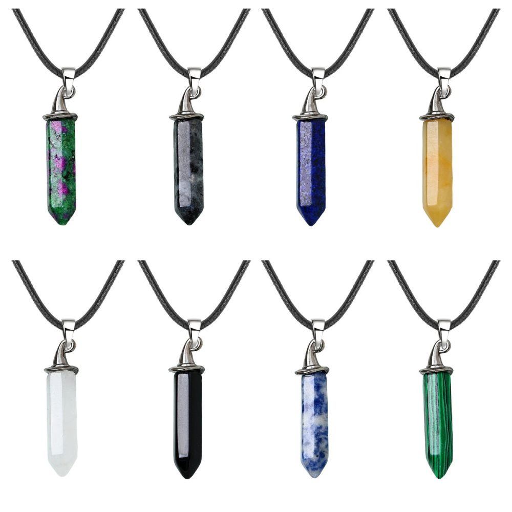 Gemstone Hexagonal Prism GunBlack Wizard Cap Pendant Necklace with 45CM Black Cord