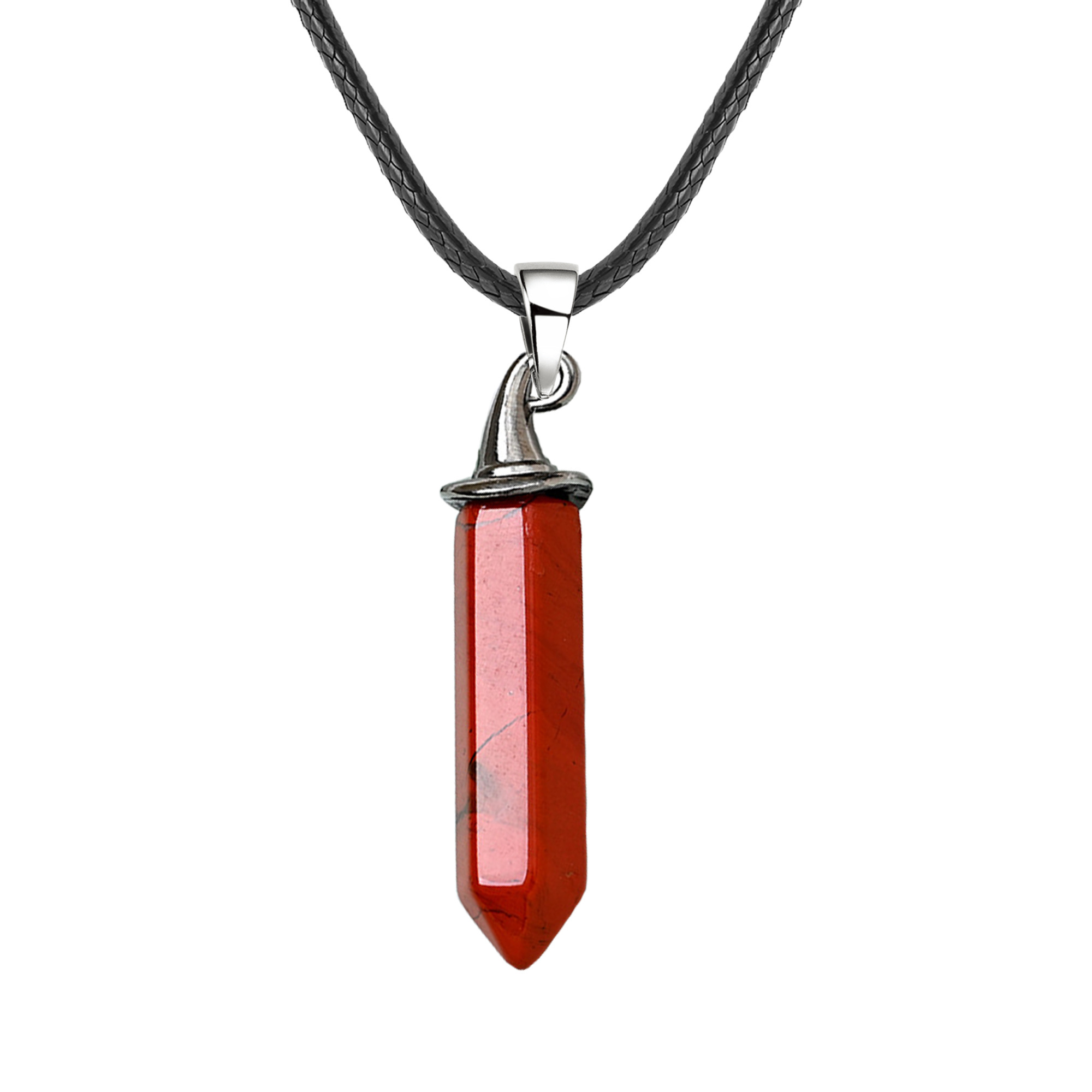 Gemstone Hexagonal Prism GunBlack Wizard Cap Pendant Necklace with 45CM Black Cord