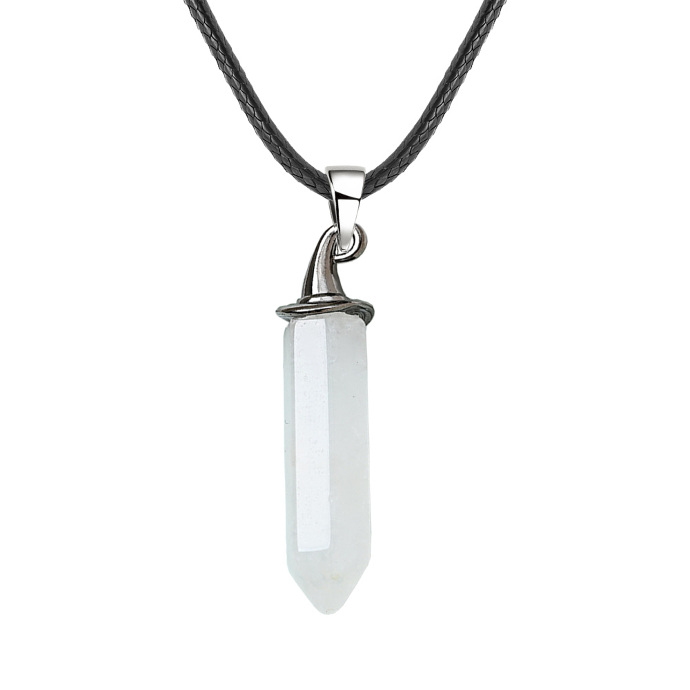 Gemstone Hexagonal Prism GunBlack Wizard Cap Pendant Necklace with 45CM Black Cord
