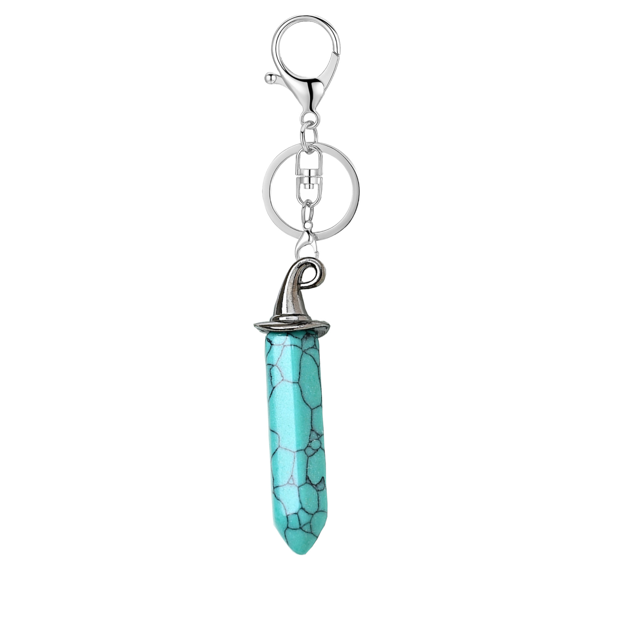 Gemstone Hexagonal Prism GunBlack Wizard Cap Pendant Necklace with 45CM Black Cord
