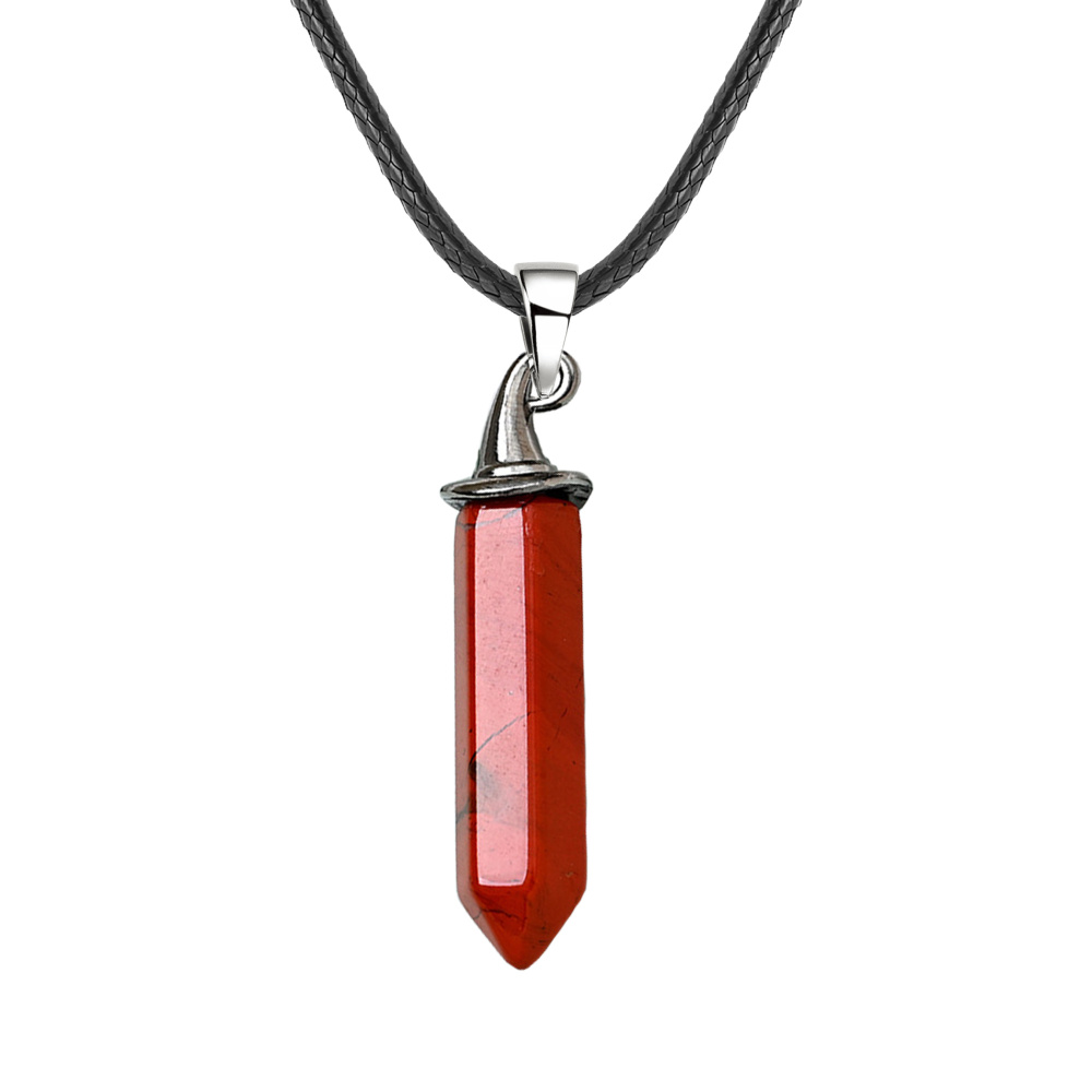 Gemstone Hexagonal Prism GunBlack Wizard Cap Pendant Necklace with 45CM Black Cord