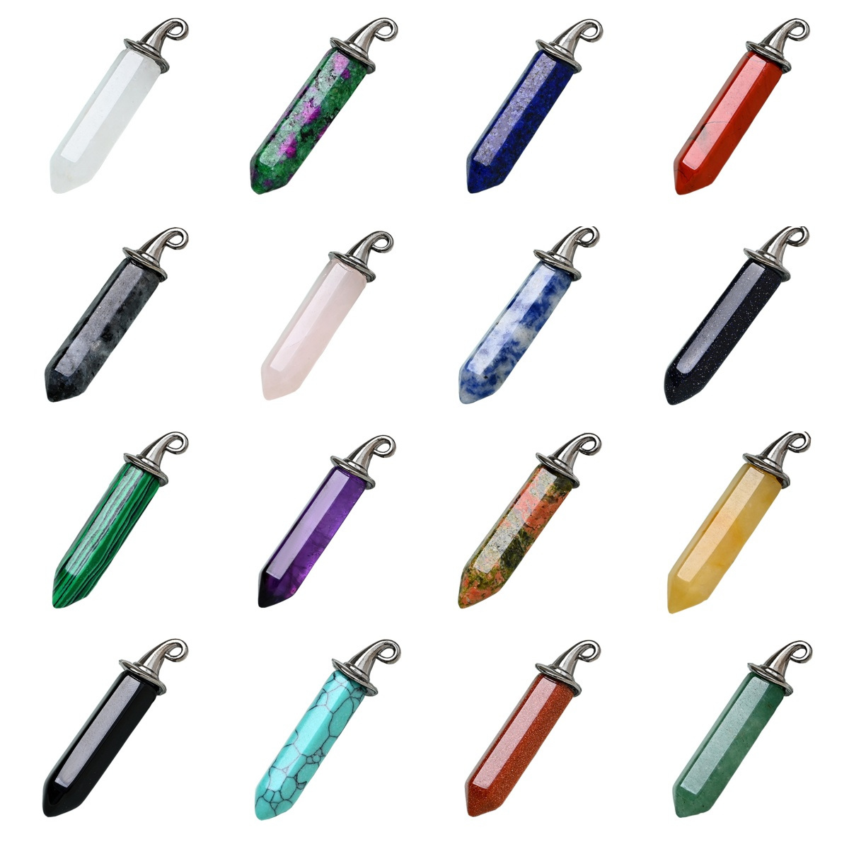 Gemstone Hexagonal Prism GunBlack Wizard Cap Pendant